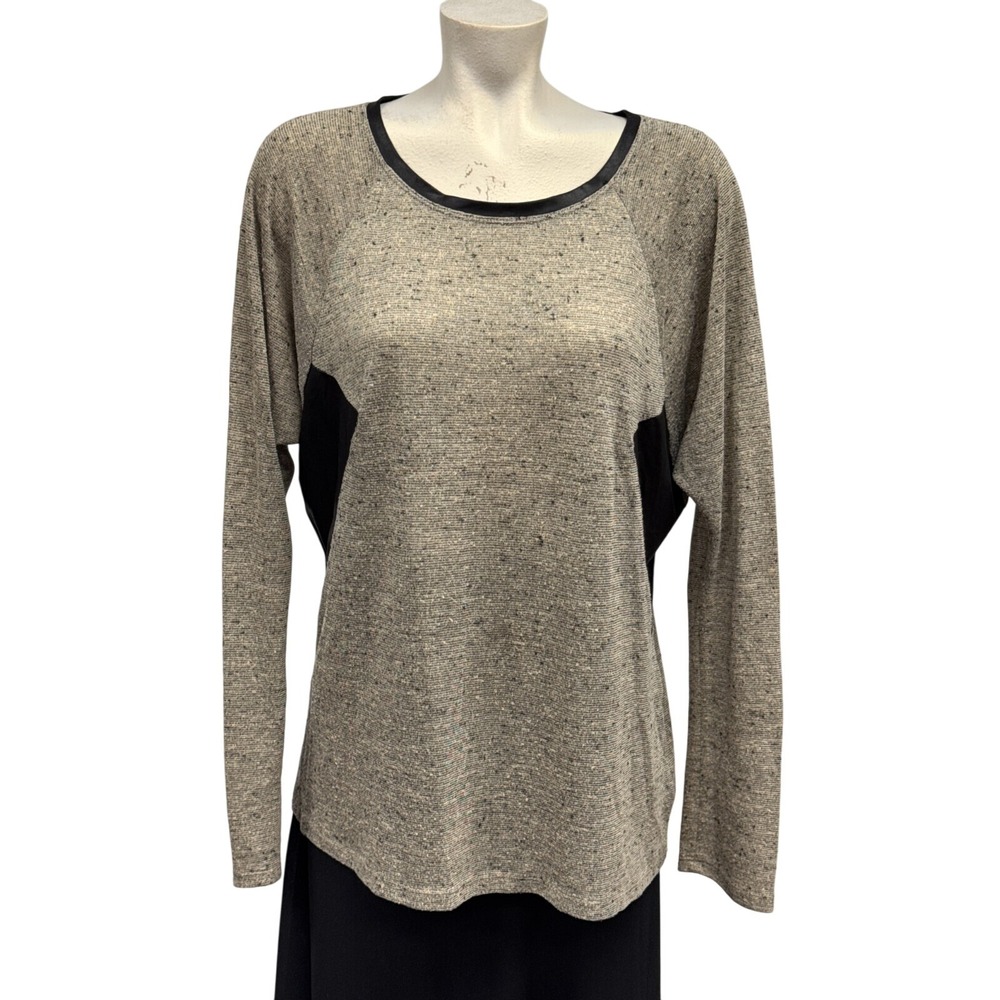 Maurices Womens‎ Gray Black Faux Leather Accent Long Sleeve Top Size XL Pullover